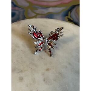 Butterfly-Shape Red Enamel Silver Tone ring - Women Jewelry adjustable